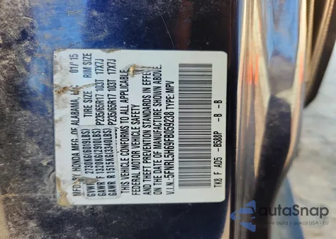 2015 Honda Odyssey Exl z USA, uszkodzony, nr VIN 5FNRL5H69FB059238